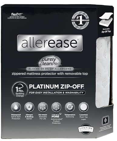 AllerEase Platinum Zip-Off Top Waterproof Mattress Protector Queen 360 Degree Zipper Particle Barrier Temperature Balancing Luxurious Plush Top Separately Machine Washable Mattress Cover (White)