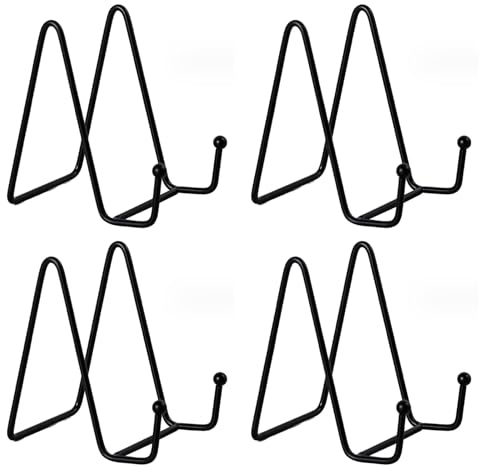 Staffelei Aufsteller Teller, 4 Stück Ständer Metall, Dekoteller Halterung, Eisen Staffelei fuer Teller Tellerständer für Foto Kunst Teller Bücher Bild und Tabletop Art Bilderrahmen 10x10x7,5cm Schwarz