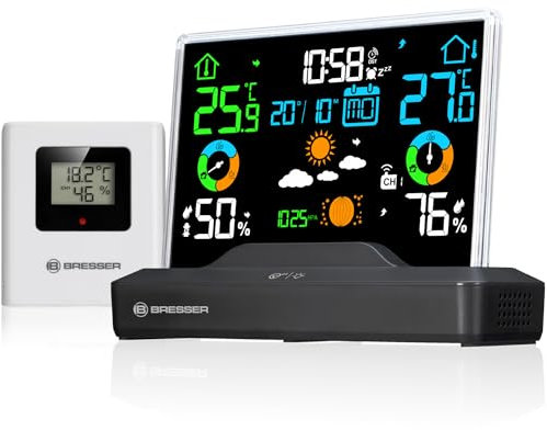 Bresser Funk-Farbwetterstation rahmenloses Display, Temperatur, Luftfeuchtigkeit, Wettervorhersage