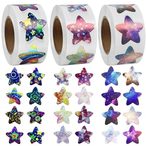 Adesivi a Forma di Stella Adesivi Stelle Glitter Adesivi Olografici a Forma di Stella Rotolo di Adesivi con Stelle Bambini Etichetta Autoadesiva Stelle Adesivi Rotolo Adesivi a forma di Stella 3Volumi
