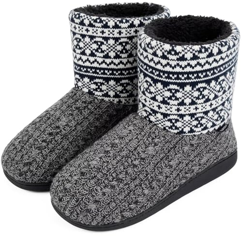 GURGER Tricoté Chausson Montant Homme Hiver Maison Chaud Doublure des Fourrure Pantoufles