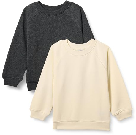 Amazon Essentials Pull Col Rond en Tissu Éponge French Terry Mixte Enfante, Lot de 2, Beige/Charbon Gris Chiné, 2 Ans