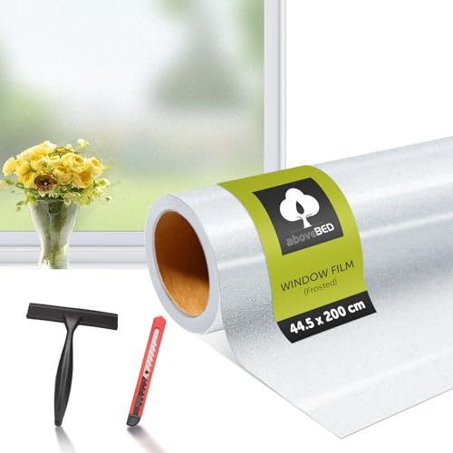 aboveBED Fensterfolie Milchglas - 44,5 x 200 cm, Sichtschutzfolie Fenster Statisch Haftend, Blickdicht mit Anti-UV, Privatsphäre & Dekoration für Zuhause und Büro