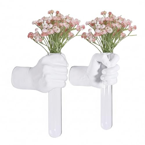 XYQXYQ 2 delar väggskulpturer, händer vas heminredning, väggmonterad konstskulptur, unik väggkonststaty, funky blomvas dekorationer, modern eklektisk hängande dekor, händer staty (vit)