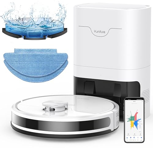 HONITURE 5000Pa Saugroboter mit Wischfunktion, Staubsauger Roboter mit Absaugstation, Saugkraft Saug und Wischroboter mit LiDAR Navigation, Mapping, APP, Alexa für Tierhaare Teppiche, 200 Min, Q6 SE