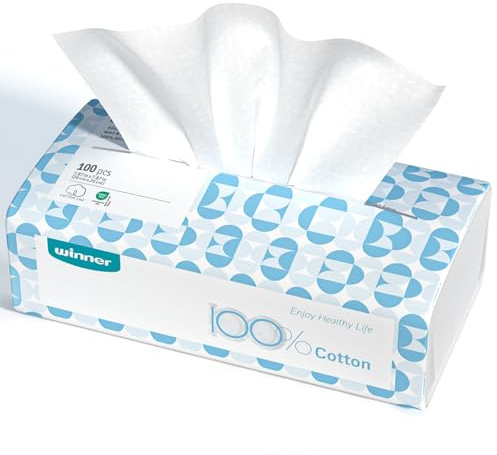 Winner Soft Face Towels, 100% USDA Biobased Facial Towels, Unscented Cotton Tissues for Sensitive Skin, Oeko-TEX Certified Face Towelettes Disposable, Makeup Remover Dry Wipes, 100 Ct, 1 Pack