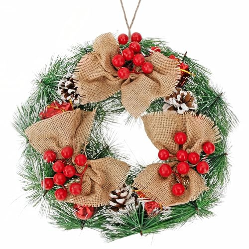 Songella Ghirlanda Natalizia Corona di Natale Artificiale Ghirlanda di Buon Natale Decorativa per Decorare Porte D'ingresso Pareti Finestre Fiocco