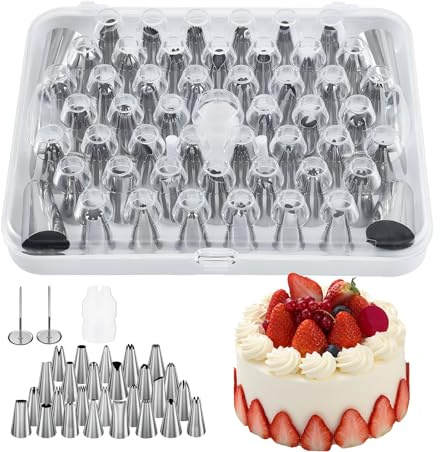 55 Piezas Profesionales Boquillas Manga Pastelera-Boquillas De Acero Inoxidable,Boquilla De Repostería,Reutilizables,Adecuadas Para Decorar Pasteles,Tartas Y Galletas,Incluye 1 Caja De Almacenamiento