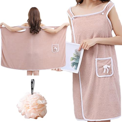 ZenyTra Peignoir extra large en tissu éponge absorbant - 80 x 145 cm - Peignoir doux pour femme avec poches - Pour sauna, piscine et bien-être - Grande taille XXL - Beige - Avec ballon de douche