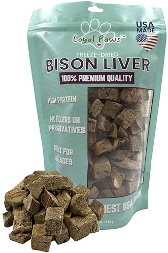 Loyal Paws Freeze Dried Bison Liver Dog Treats, Single Ingredient, USA Made, High Protein, Grain Free, All Natural, High-Value Training Treats for Dogs, 6 oz