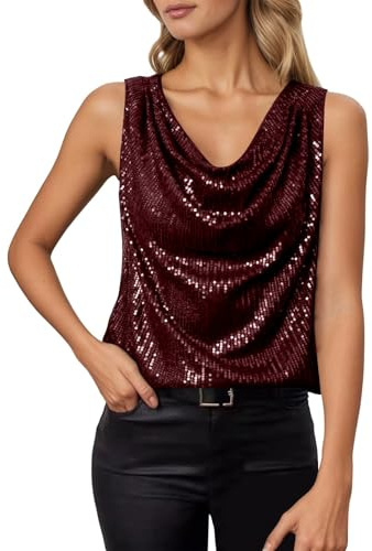 Vuncio Top Paillettes Donna Elegante Carnevale Cerimonia Canotta Camicie con Brillantini Donna Senza Maniche Scollo a V Festa Sera Cocktail Taglia Grande Tunica Bluse (M)