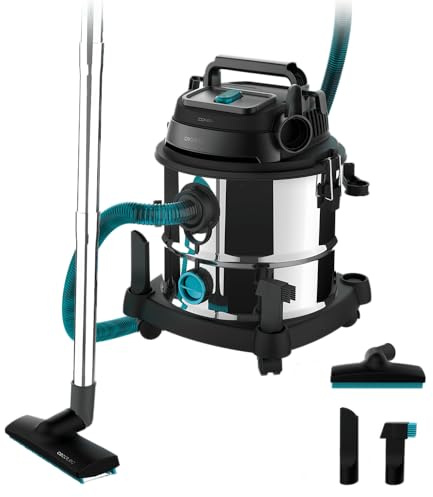 Cecotec Aspirador de Sólidos y Líquidos de 20 L Conga Rockstar Wet & Dry Steel Neo. 1400W, 22 kPa, Depósito 20L, Aspirador y Soplador, Estructura Metálica, 4 Accesorios, Ruedas, Radio de Acción 5m