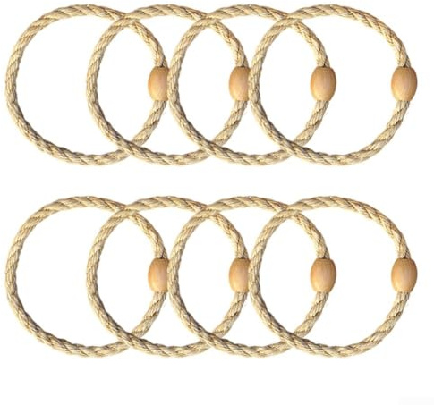 Set da gioco per lanciare gli anelli, 8 pezzi, anelli in corda di canapa con perline di legno, leggeri, portatili, pratiche, pratiche, velocità, agilità, nero, bianco, giallo, 13 cm