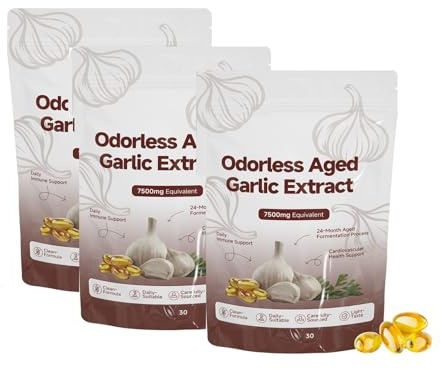 Extrakt av lagrad vitlök - Luktfri vitlök | 2 år lagrad | Stödjer immunförsvaret och antioxidanter | Lätt att använda (30 st),3pcs