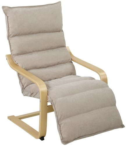HOMCOM Armchair Adjustable Footrest Velvet Modern Poang Chair Light Brown | Upholstered, Living Room, Bedroom, Balcony, Office