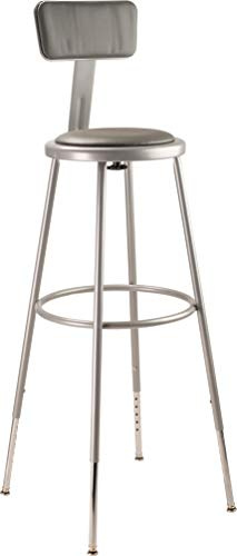 National Public Seating 6430HB Steel Stool with Vinyl Upholstered Seat Adjustable and Backrest, 31-39, Grey