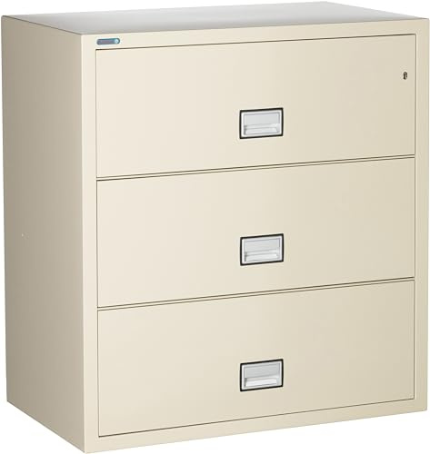 Phoenix Safe 38 inch Wide 3-Drawer Lateral Fireproof File Cabinet – Legal and Letter Size Filing – Key Lock – Water Resistant – Fire Safe and Impact Rated – Putty Finish – Model LAT3W38P