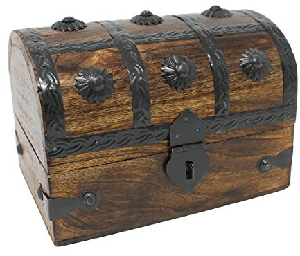 Nautical Cove Treasure Chest Keepsake and Decorative Wood Box (Medium 6.5x4.5x4.5) - Storage Box, Wooden Box with Hinged Lid, Rustic Storage, Pirate Storage Box, Vintage Wooden Chest