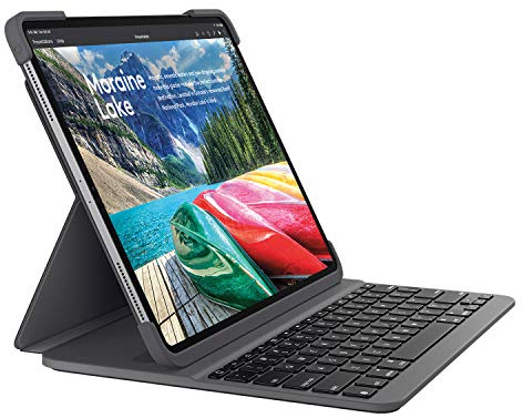 Logitech Slim Folio Pro iPad-fodral med trådlöst Bluetooth-tangentbord, iPad Pro 11 Inches 1: a Gen modeller: A2228, A2068, A2230, A2231, Bakgrundsbelysta tangenter, QWERTY-layout Spanska, Svart