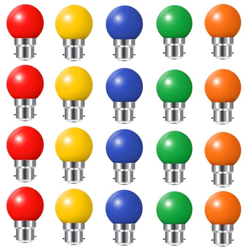 HUAMu 20 x B22 bajonettlock LED-färgad glödlampa miniglob golfbollslampor för utomhus uteplats trädgård fest jul (röd gul blå grön orange)