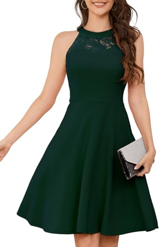 Bbonlinedress Abito da Cocktail da Donna Abiti da Sera Rockabilly Retro Vintage Halter Dark Green M