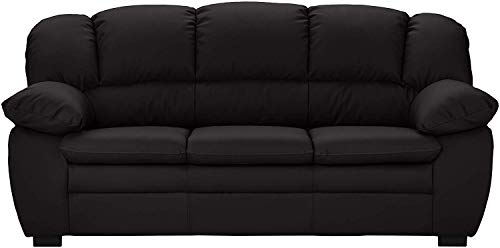 Mivano 3-Sitzer Sofa Casino, Große Ledercouch mit moderner Kontrastnaht, 191 x 88 x 92, Kunstleder Schwarz