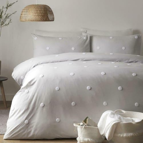 Appletree Signature Duvet Cover Set King – Dot Garden Design – 100% Cotton Bedding – White with Silver Polka Dots – Includes 1 Duvet Cover (230x220cm) & 2 Pillowcases (50x75cm)