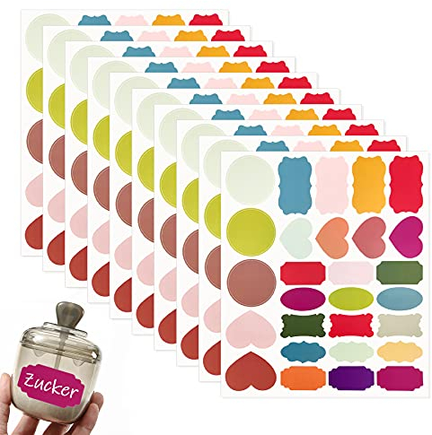 Dreamark 280 Stück Etiketten Selbstklebend fabrig 10 Blätter Klebeetiketten für Gläser Gewürzetiketten Aufkleber bunt für Flasche, Dosen, Marmelade, Umzug und Hochzeit Geschenkaufkleber