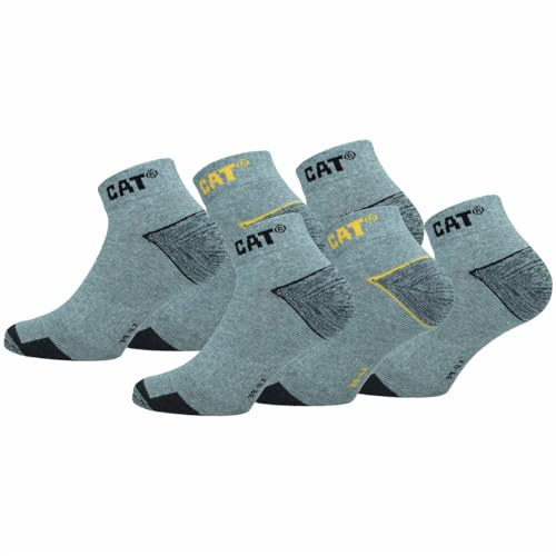 Caterpillar 6 Paia Calzini Sneaker Lavoro Lunghezza Caviglia - Rinforzo Punta Tallone - Supporto Arco Plantare - Cotone (Grigio Melange, 39-42)