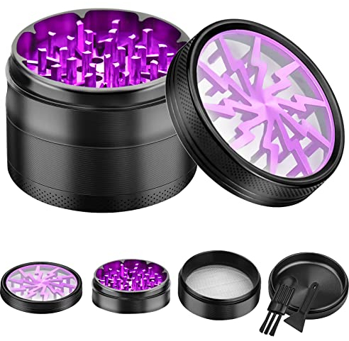 KAONESS Pollen Grinder Crusher 63mm Kräutermühle Gewürzmühle Pollen Sammler mit magnetischen Deckel Pollenfach und Schaber für Spice Gewürze Herb Kaffee 4 Teiliges Set (Violett)