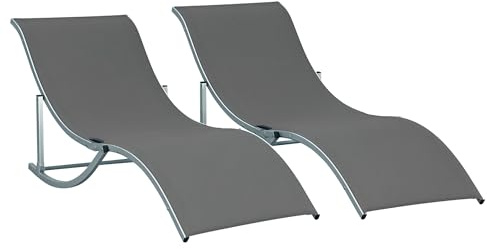 Outsunny Lot de 2 Bains de Soleil Pliables, Chaise Longue Jardin extérieur en Aluminium et textilène, transat Jardin extérieur pour Patio terrasse Plage, Charge 120 Kg, Anthracite