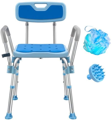 Brosive Silla de Ducha para Ducha Interior, Banco de Ducha para Ancianos y discapacitados, Asiento de Ducha Resistente con Brazos y Respaldo, Silla de baño para bañera, sillas de Ducha para Personas