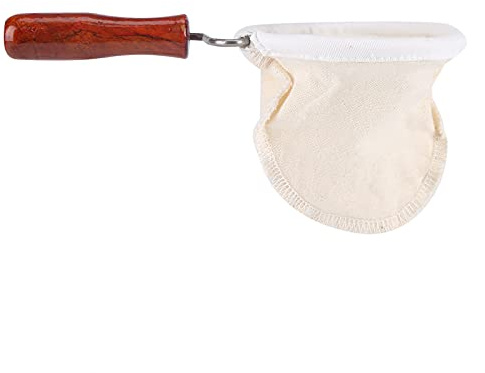 Nikou Coffee Filter Cloth Filters Strainer Tool, Reusable Washable Flannel Handmade with Wood Handle Tea Strainer Coffee Sock Bag for Home Office Cafe (Small)