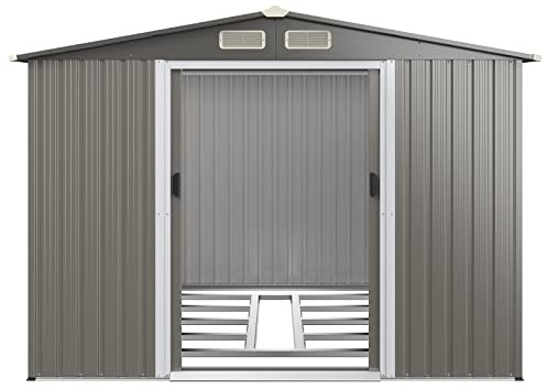 GOPLUS 8.59 m³ Cobertizo de Jardín Estanco con Puerta corredera y Ventanas, 213 x 127 x 185 cm，Metal Galvanizado, Almacenamiento para Dispositivos, Herramientas de Jardinería