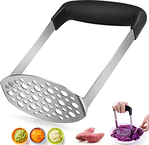 Kartoffelstampfer Edelstahl, Csuntikulo Kartoffel Stampfer, Kartoffelpresse für Kartoffelpüree, Babynahrung, Kartoffelbrei, Cremiges Kartoffelpüree, Gemüse und Früchte