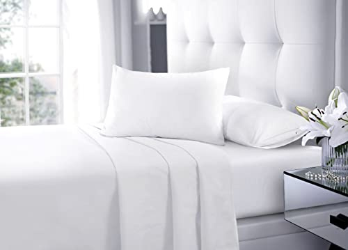 New Flat Sheets Easy Care Soft Cotton Rich Wrinkle Shrinkage and Fade Resistant Fabric Polycotton Flat Bed Sheets (White, Single)