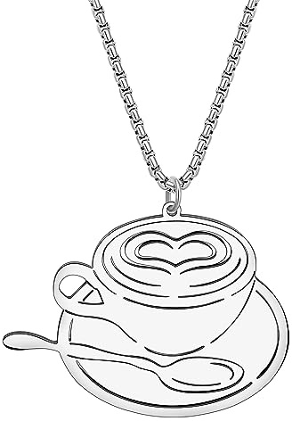 DALANE Acero Inoxidable Dainty Cafetera Collar 18K Chapado Oro Taza Colgante Joyería Regalos para Mujeres Chicas Amantes del Café Encantos (Taza Café Chapada Plateada)