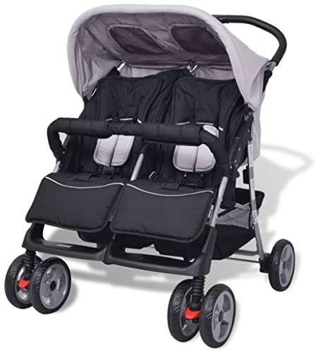 Hommdiy Geschwisterwagen Klappbares Design Zwillingswagen Kinderwagen Baby Kinder Buggy Reisebuggy Zwillingsbuggy Kinderbuggy 80 * 96 * 104 Grau