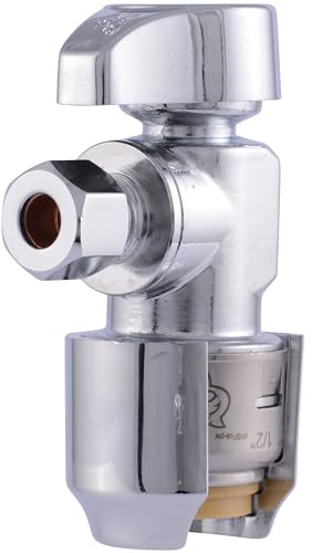 SharkBite Max 1/2 x 1/4 Inch Compression Angle Stop Valve, Quarter Turn, Push to Connect Brass Plumbing Fitting, PEX Pipe, Copper, CPVC, PE-RT, HDPE, UR23336