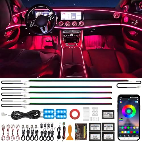 Defvnsy Auto LED Innenbeleuchtung, 17 in 1 RGB Ambientebeleuchtung Auto, 12V Acryl Faseroptikstreifen Bunte LED-Ambiente-Beleuchtung, App + Touch-Schalter, Universelle Innenbeleuchtung Laser für Autos