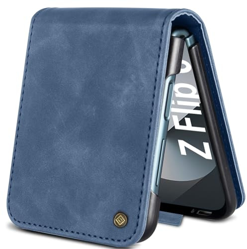Giyer Étui de protection pour Samsung Galaxy Z Flip 6 5G - En cuir de qualité supérieure - Avec fonction support - Compartiment pour cartes - Portefeuille - Film de protection d'écran - Résistant aux