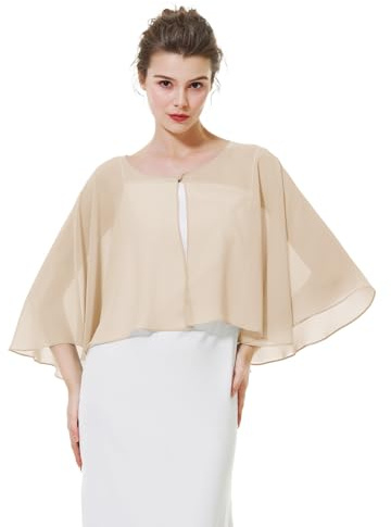 BEAUTELICATE Coprispalle Stola Chiffon stola Elegante Donna Chiffon Scialle Smanicata Bolero Cape Cardigan per Cerimonia Festive Matrimonio Sposa Abito Estivo (Champagne, Taglia unica)