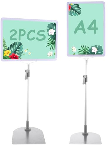 WOPPLXY 2 PCS A4 Sign Holder Display Stand, Adjustable Poster Stand Floor Display Stands, Replaceable Advertising Stand Sign Holder with Stable Metal Base