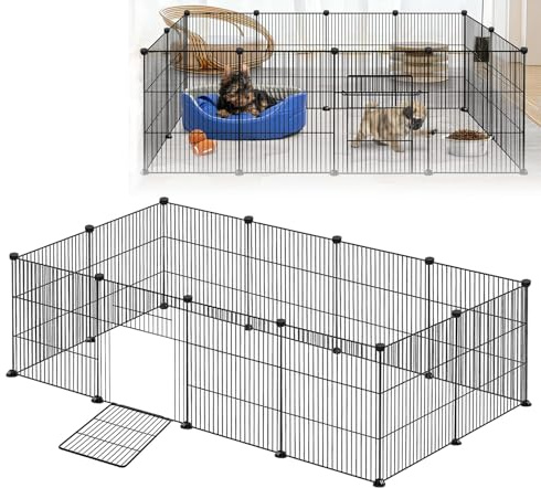 LZQ Lot de 12 enclos pour lapins, petits animaux avec porte, cage à cochon d'Inde, enclos pour petits animaux, furets, lapins, hérissons, chiots, chatons, filet dense, 142 x 72 x 36 cm