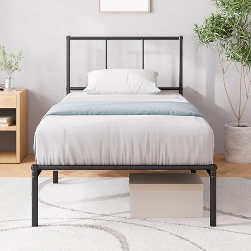 Zinus - Cadre de lit Justin 90x190 cm - Métal - Noir - Tête de lit - Montage Facile - Hauteur 30 cm - Espace de Rangement sous Le lit - Design Moderne