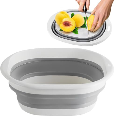 ZEPIQOR Lavabo pieghevole, 36 x 33 cm, portatile, multiuso portatile, senza BPA, salvaspazio, pieghevole per campeggio e cucina (grigio)