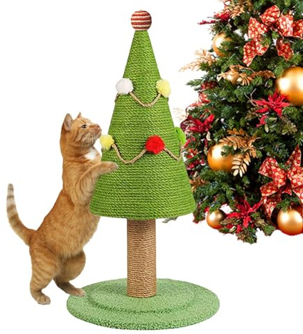 Holdes Tiragraffi per gatto, albero di Natale, tiragraffi per gatto, albero di Natale, gratta per gatti e cartoni animati, tagliere in Sisal naturale per gattini, ornamenti per albero estetici,