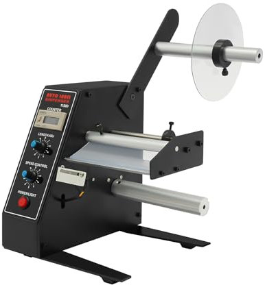 Automatischer Etikettenspender, 220v 50 Hz Etikettenspender, 20*21*22cm Portable Schwarz Metall, Automatische Zählung 0-999999, Geeignet für Fabrik Fließband, Kleidung, Schule, Logistik-Industrie, Sup
