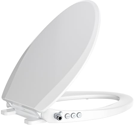 Clirass Bidet Toilet Seat, Soft Close Elongated Toilet Seat, Button control Feminine/Posterior Wash Switch, Knob Control Water Pressure,White Bidet Seat Attachment with Brass inlet Easy Installation