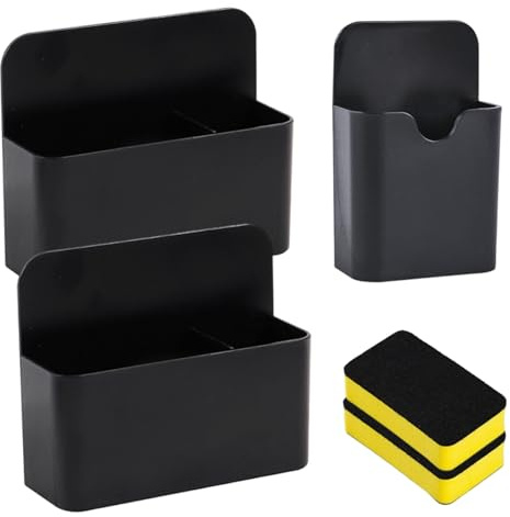 Ksvaye 3 Pièces Porte Stylo Magnetique Porte Marqueur Magnétique Noir Magnétique Porte Marqueur avec 2 Éponges pour Réfrigérateur Tableau Magnétique Maison Bureau École